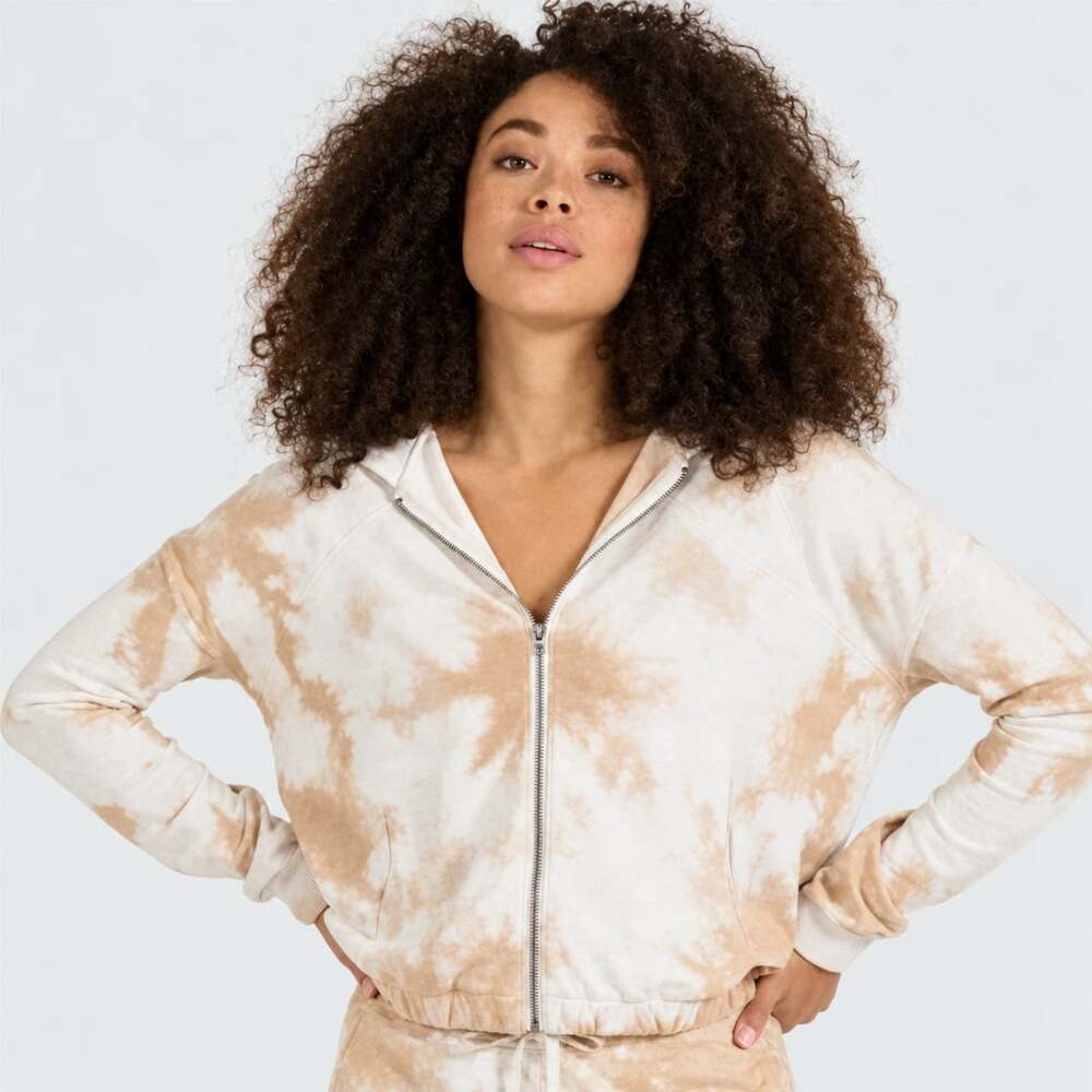 Vuori Zip Hoodie Size Medium Taupe Tie Dye Sweatshirt